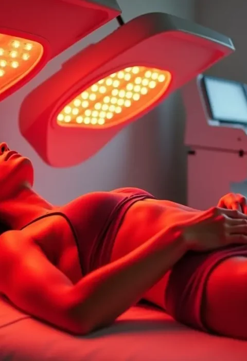 person doing red light therapy for fat reduction