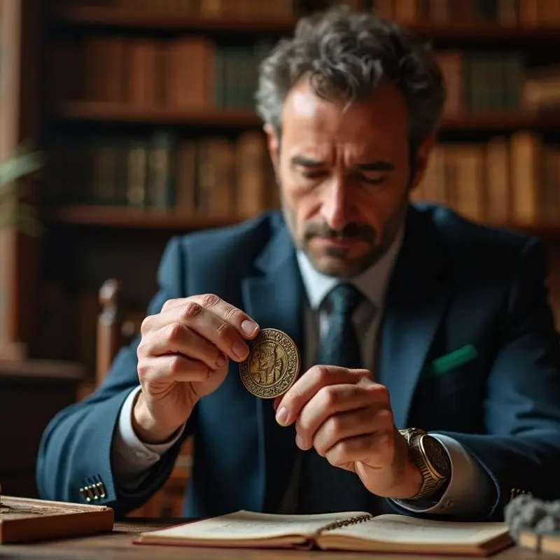 collector consulting expert auctioneer to determine valuable coin worth