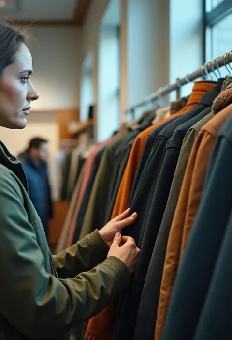 shopper selecting durable outerwear designed for long-lasting daily use