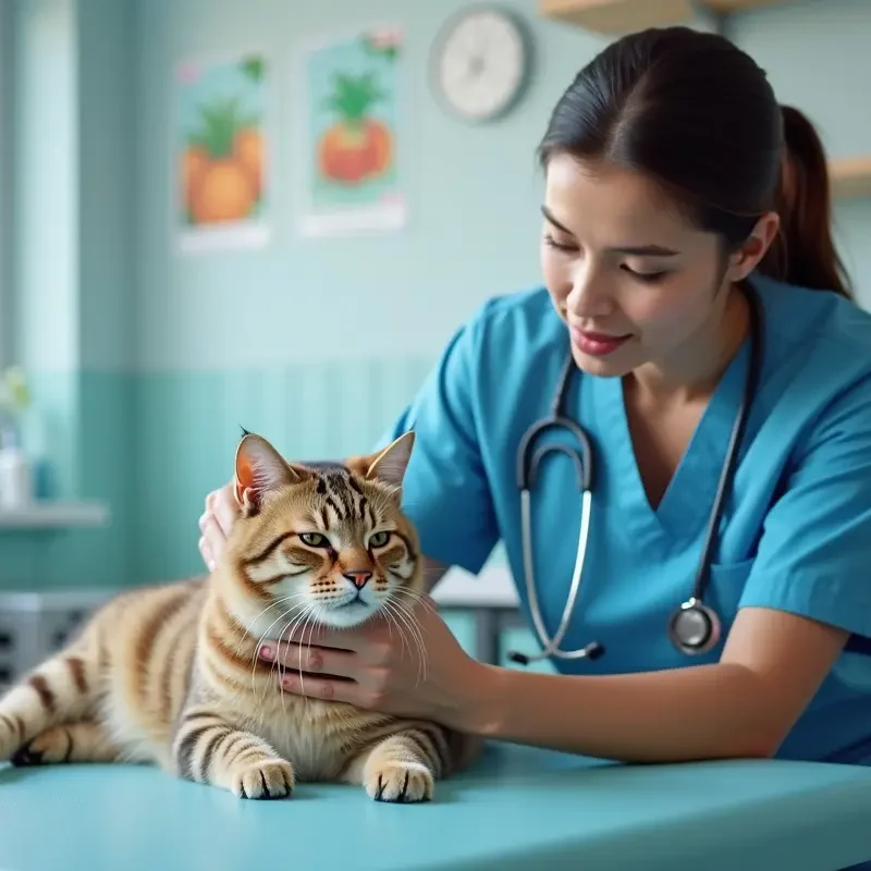 veterinarian examining cat on table in veterinary clinic for pet healthcare