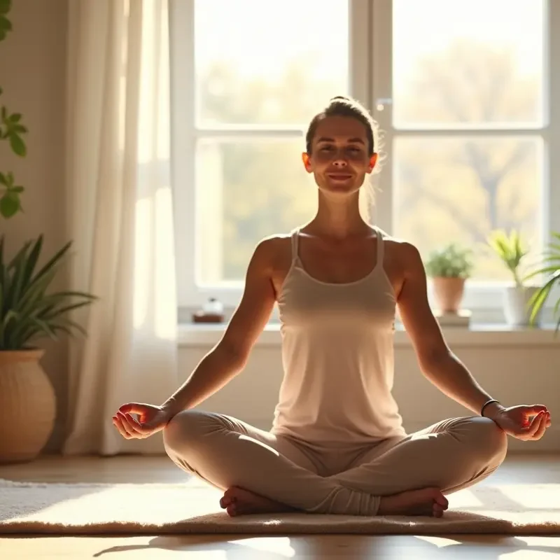 Woman doing yoga at home to reduce anxiety
