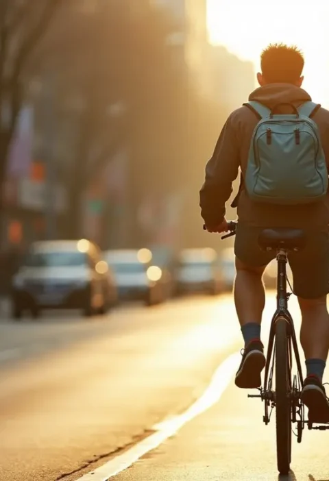 person commuting by bicycle to save money