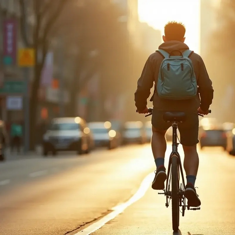 person commuting by bicycle to save money