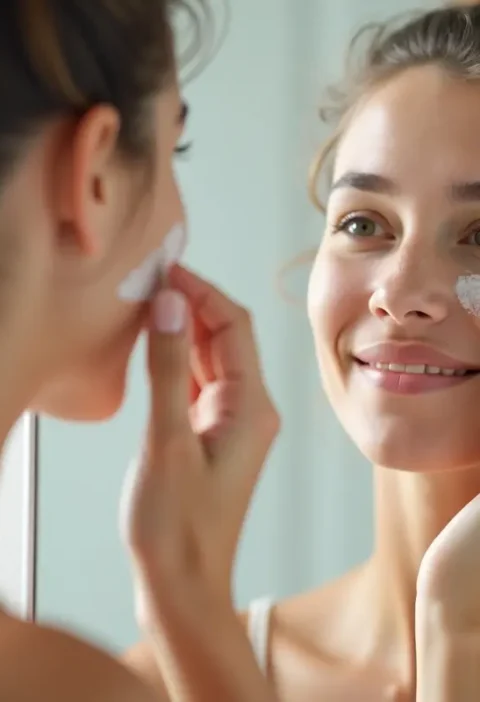 person treating acne marks and scars with skincare