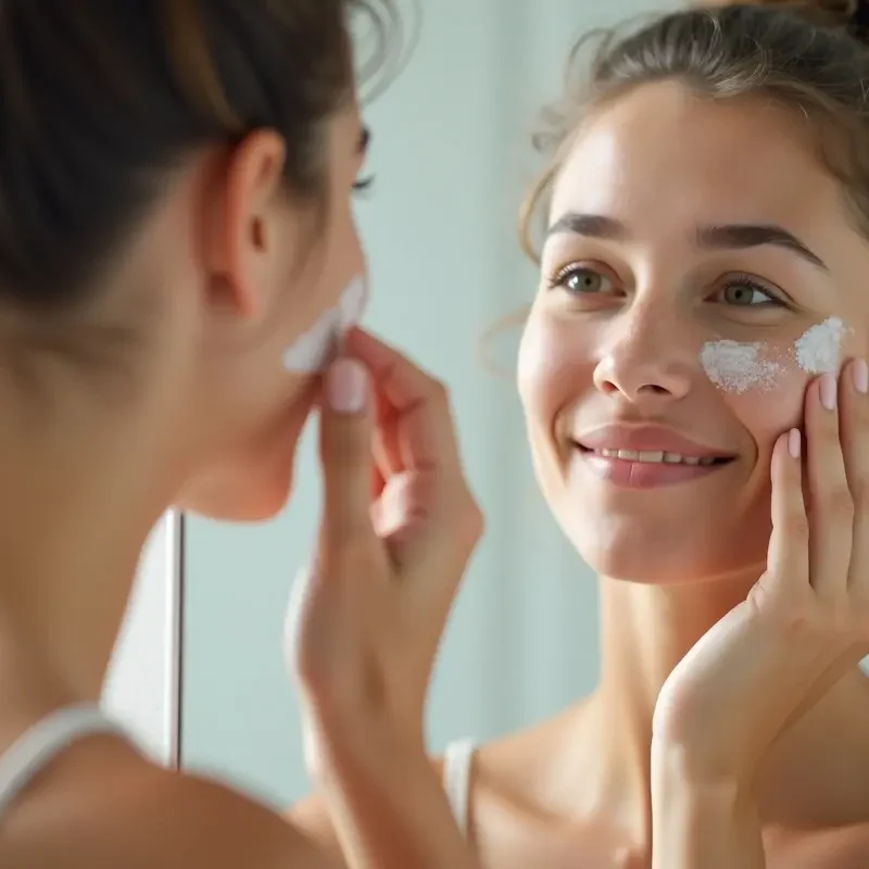 person treating acne marks and scars with skincare