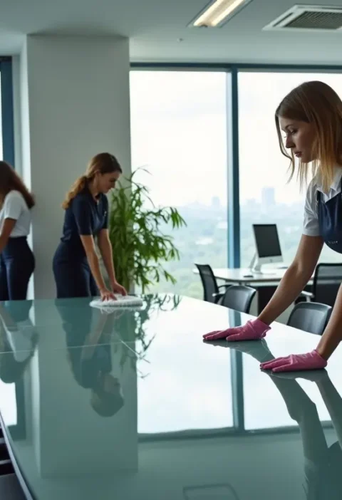 commercial cleaners maintaining office space for improved business performance