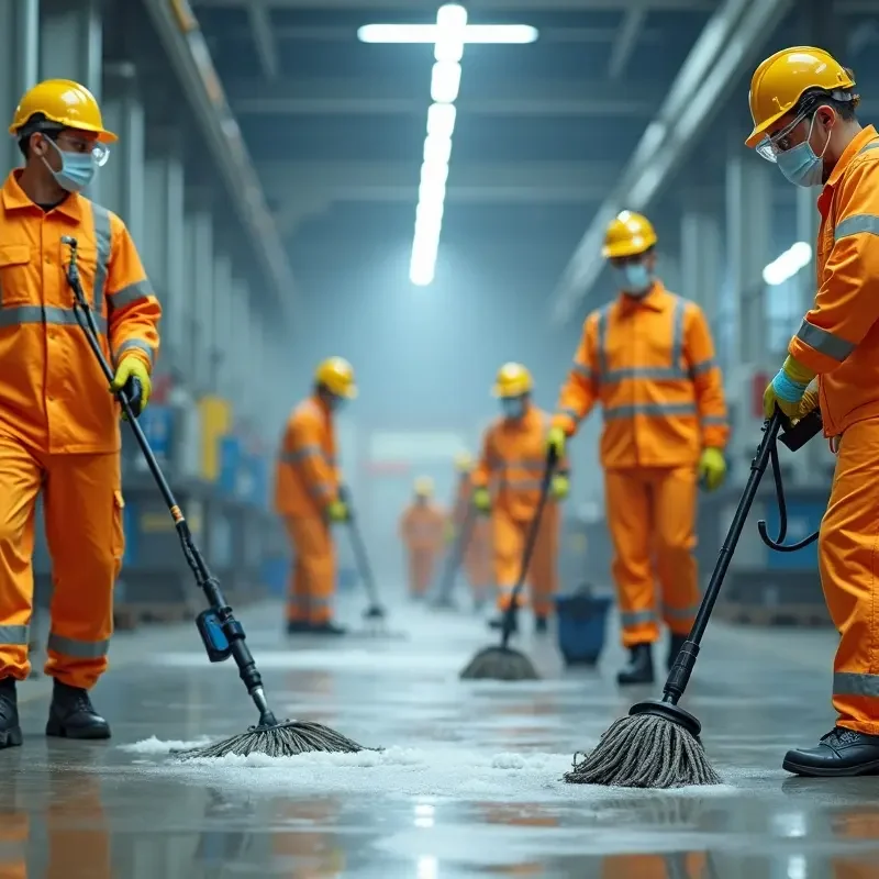 industrial cleaning crew maintaining workplace safety and hygiene standards