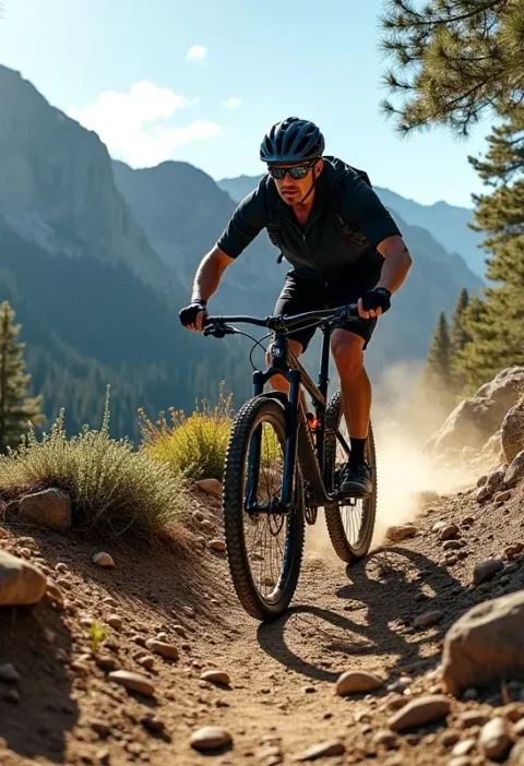mountain biker training on rugged trail to improve performance