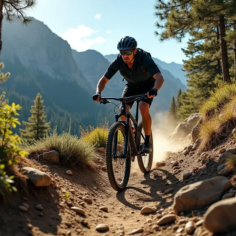 mountain biker training on rugged trail to improve performance