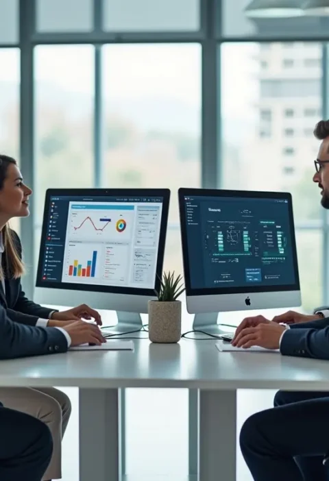 business team using software solutions to streamline daily operations