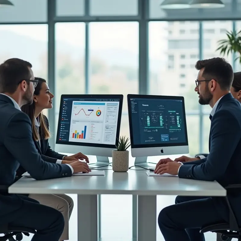 business team using software solutions to streamline daily operations