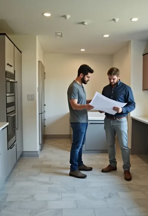homeowner remodeling kitchen and bath with professional contractor assistance