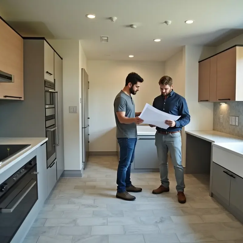 homeowner remodeling kitchen and bath with professional contractor assistance
