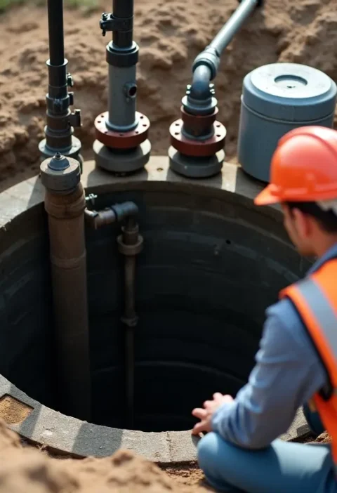 technician inspecting water well system for repair warning signs