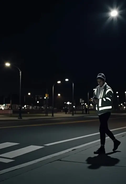person following safety practices while walking alone at night