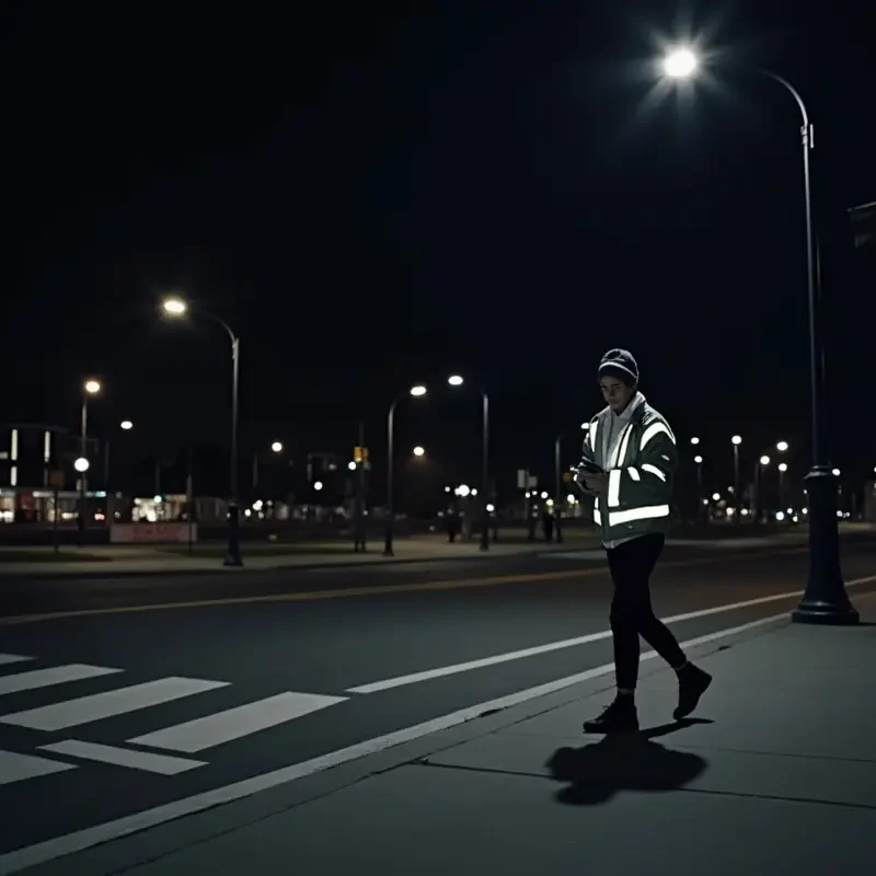 person following safety practices while walking alone at night