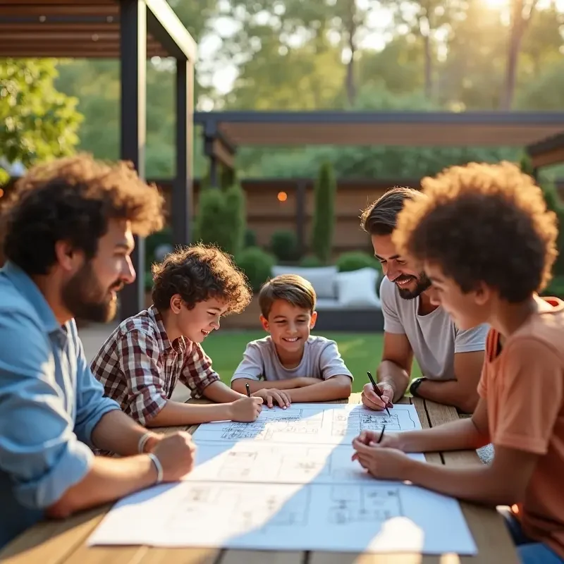 family designing welcoming backyard space for relaxation and entertainment