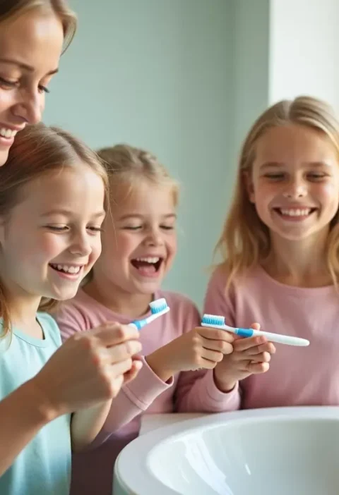 family practicing essential oral hygiene habits for healthy radiant smiles