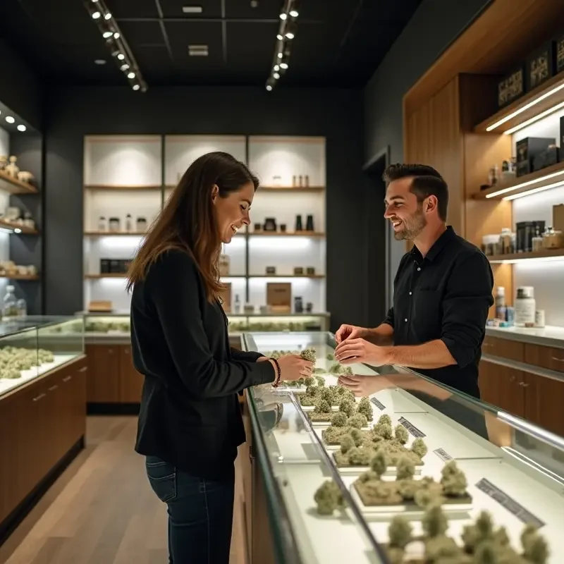 customer exploring premium cannabis products inside a modern dispensary
