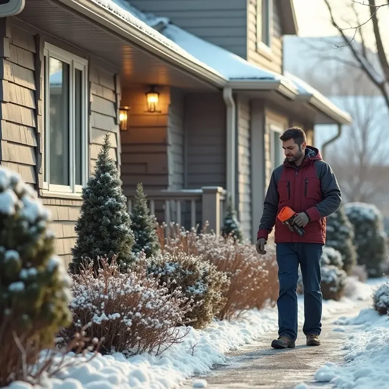homeowner preparing home and garden for safe winter conditions