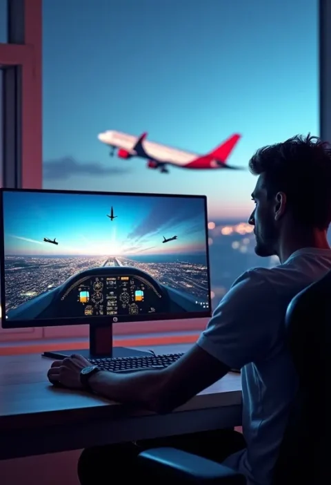 gamer enjoying aviation themed game inspired by modern flight experiences